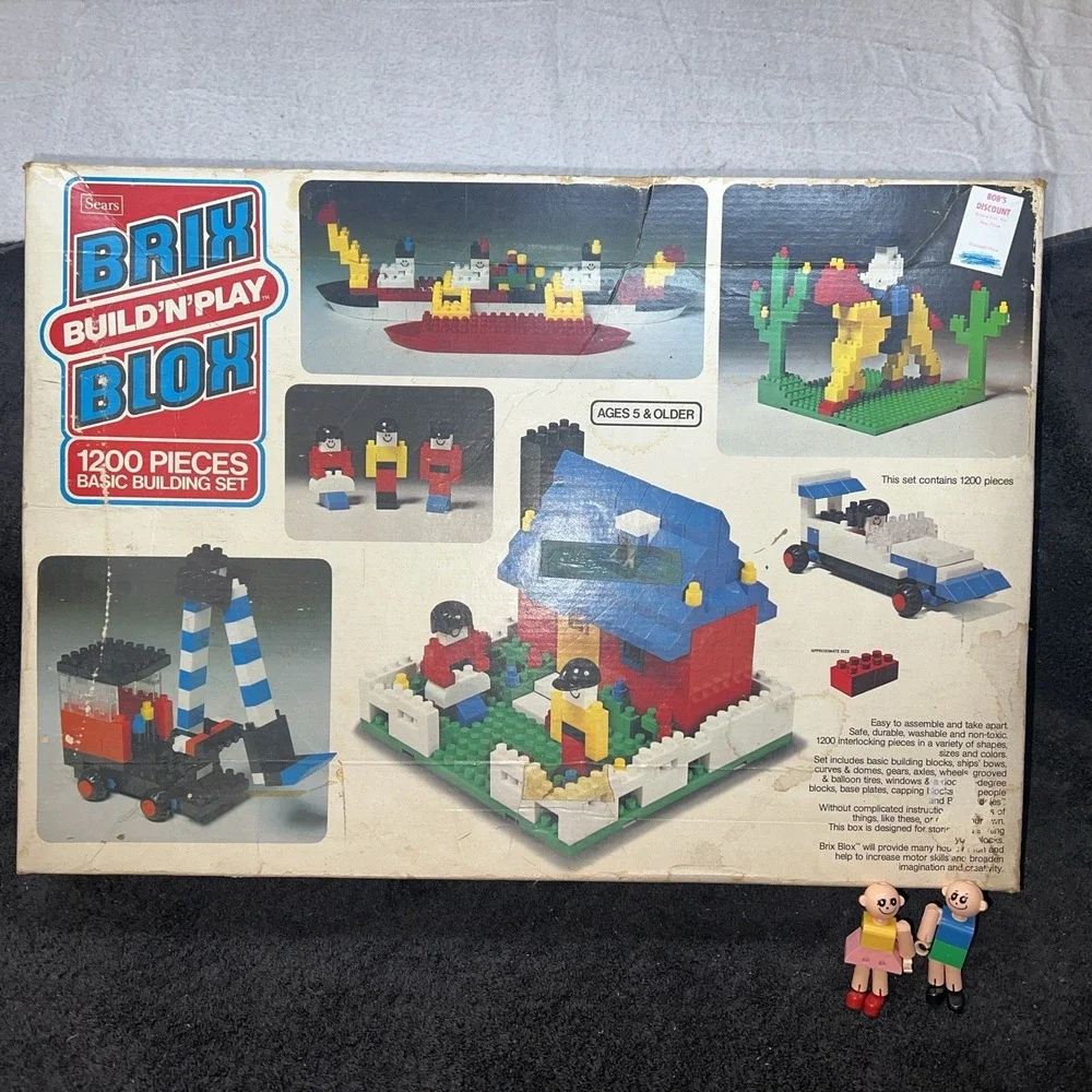 Vintage Brix Blox Build N Play 1200 Pieces Basic Buildings‎ Set 2 Figures